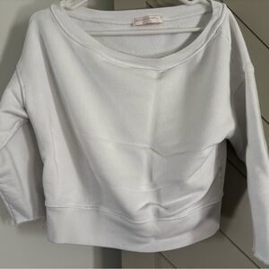 White scoop, neck, cropped sweatshirt